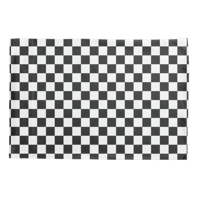Sophisticated Black and White Chequered Pattern Pillowcase (Back)
