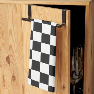 Sophisticated Black and White Chequered Pattern Tea Towel