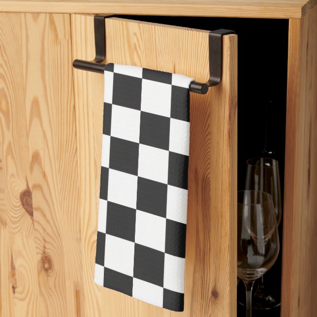 Sophisticated Black and White Chequered Pattern Tea Towel (Thirds Fold)