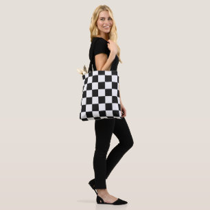 Sophisticated Black and White Chequered Pattern Tote Bag
