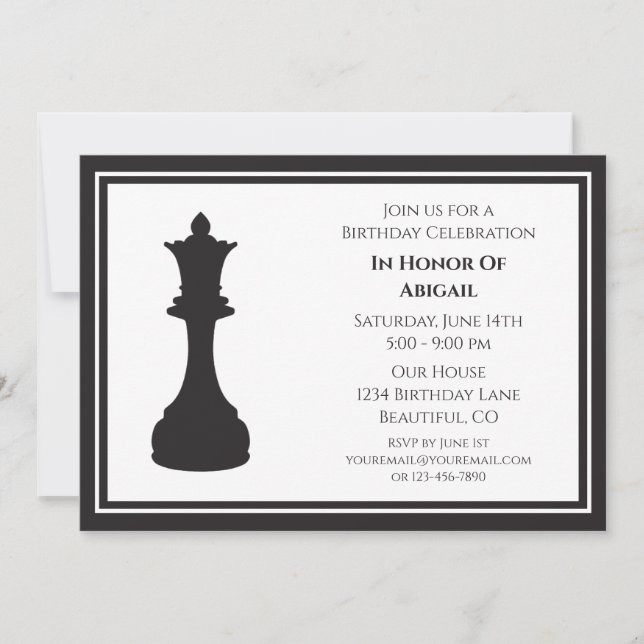 Sophisticated Black and White Chess Piece Birthday Invitation (Front)