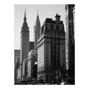 Sophisticated Black And White City Building Poster
