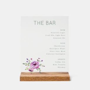 Sophisticated Black and White Floral Bar Menu Acrylic Sign