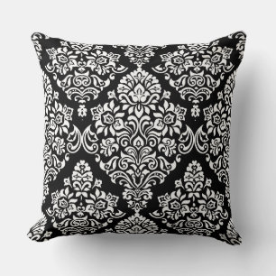 Sophisticated Black and White Royal Damask Pattern Cushion