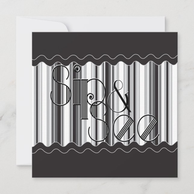 Sophisticated Black and White Sip and See 2 Invitation (Front)