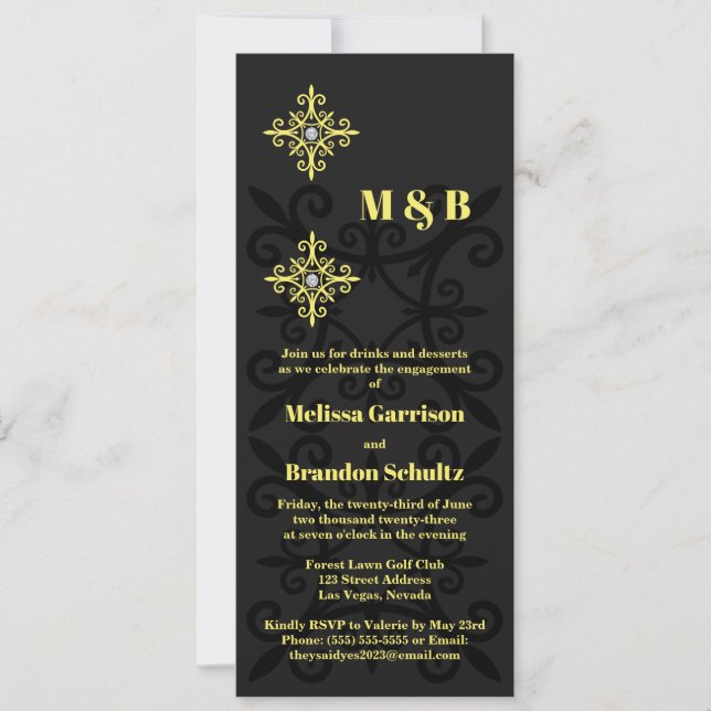 Sophisticated Black and Yellow Engagement Party Invitation (Front)