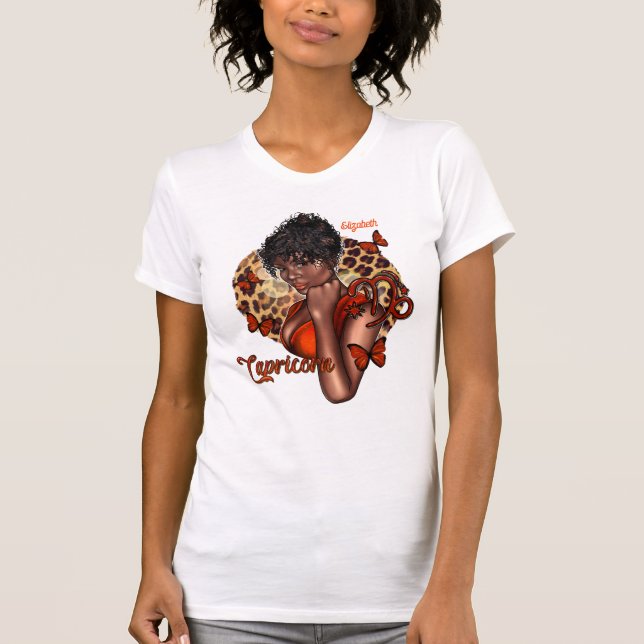 Sophisticated Black Capricorn Diva with Ambition T-Shirt (Front)