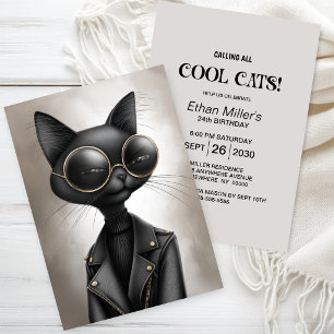 Sophisticated Black Cat Birthday Party Invitation