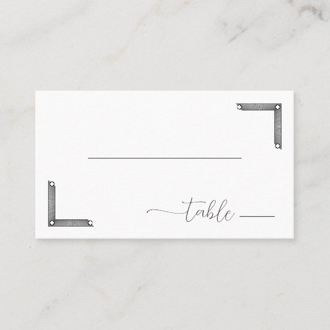 Sophisticated Black Geometric Brackets Place Card (Front)