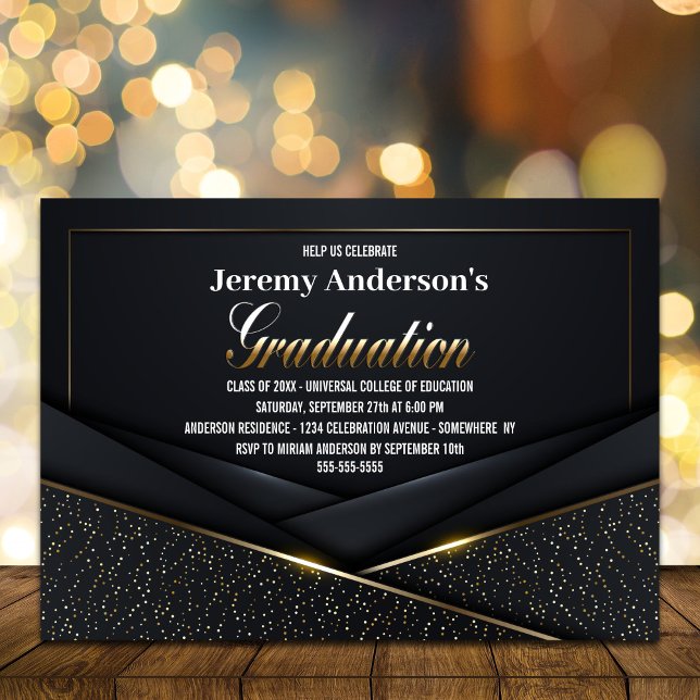 Sophisticated Black Gold Graduation Party Invitation (Creator Uploaded)