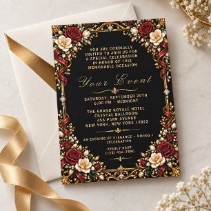 Sophisticated Black Gold Luxury Floral Event Invitation