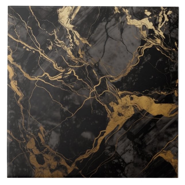Sophisticated Black Gold Marble Tile (Front)