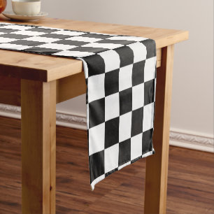 Sophisticated Black & White Chequered Party Modern Short Table Runner