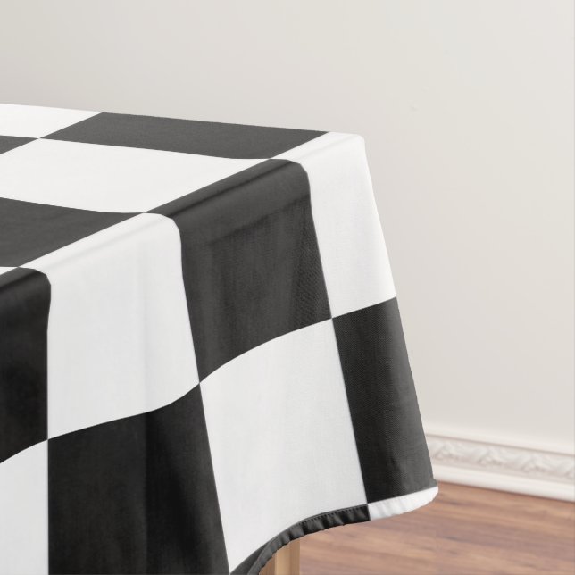 Sophisticated Black & White Chequered Party Picnic Tablecloth (In Situ)