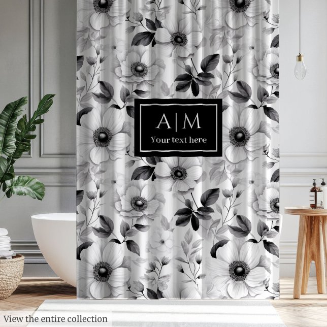 Sophisticated black white flowers shower curtain (Sophisticated black white flowers shower curtain)