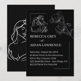 Sophisticated Black White Overlay Reception Photo Invitation