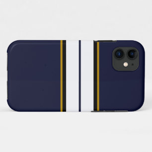 Sophisticated Black White Racing Stripes On Navy Case-Mate iPhone Case