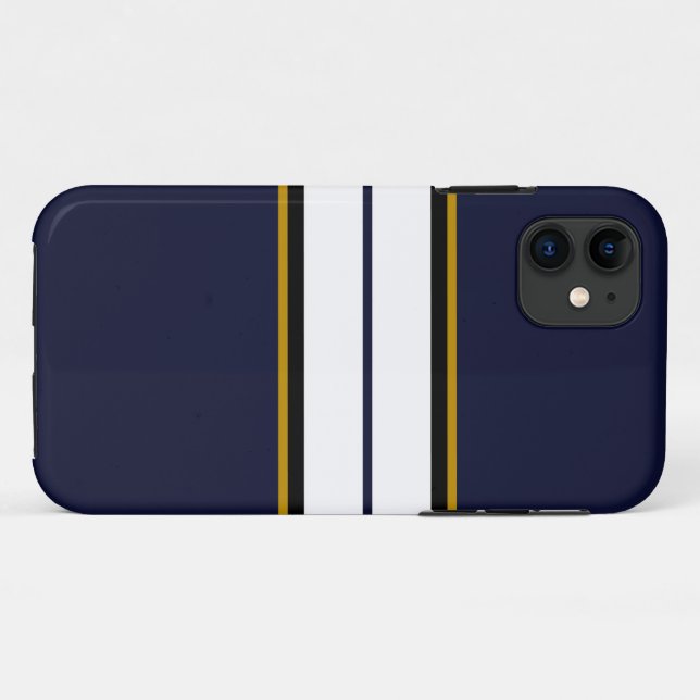 Sophisticated Black White Racing Stripes On Navy Case-Mate iPhone Case (Back (Horizontal))