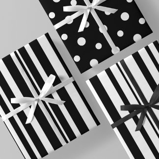 Sophisticated Black & White Stripes & Polka Dots Wrapping Paper Sheet