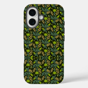Sophisticated blue & beige floral pattern design  iPhone 16 case