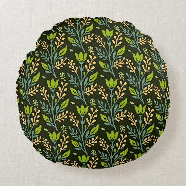 Sophisticated blue & beige floral pattern design  round cushion (Front)