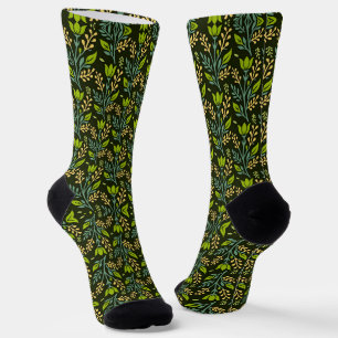 Sophisticated blue & beige floral pattern design socks