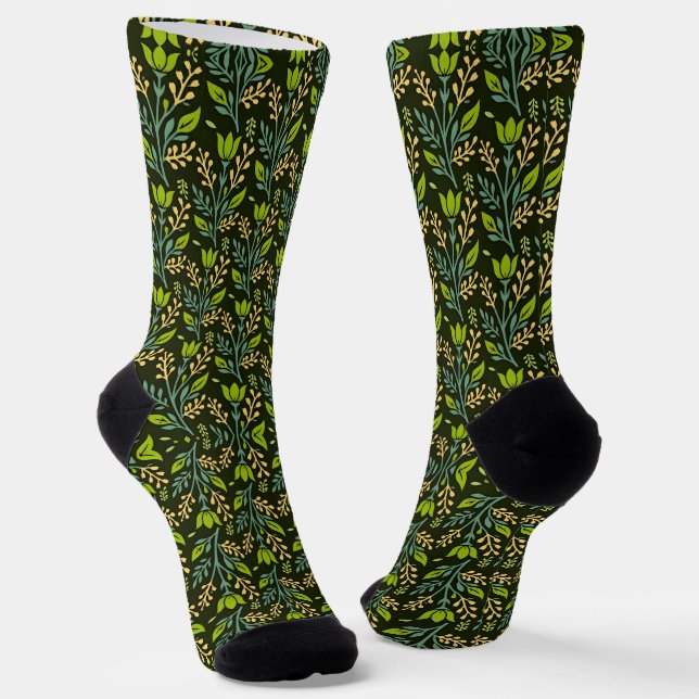 Sophisticated blue & beige floral pattern design  socks (Angled)