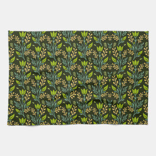 Sophisticated blue & beige floral pattern design tea towel