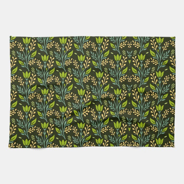 Sophisticated blue & beige floral pattern design  tea towel (Horizontal)