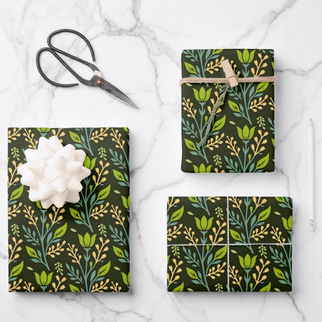Sophisticated blue & beige floral pattern design  wrapping paper sheet (Front)