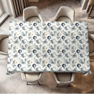 Sophisticated Blue Beige & Gold Christmas Tablecloth