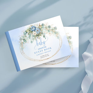 Sophisticated Blue Floral Eucalyptus Baby Shower  Guest Book