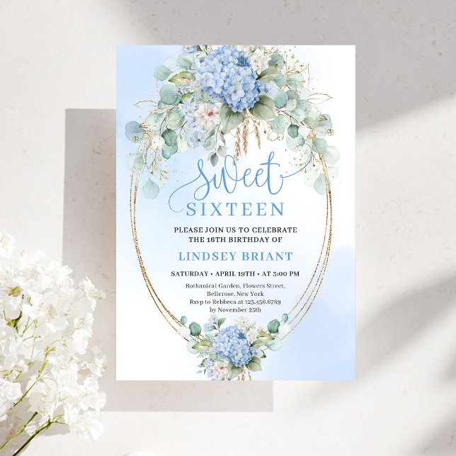 Sophisticated Blue Floral Sweet 16 Birthday Invite (Sophisticated Blue Floral Sweet 16 Birthday Invite)