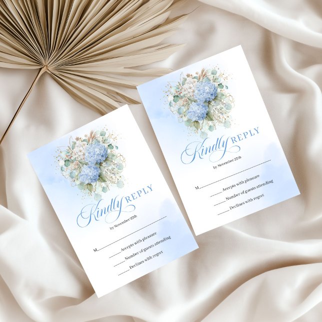 Sophisticated Blue Floral Wedding RSVP Card (Sophisticated Blue Floral Wedding RSVP Card)