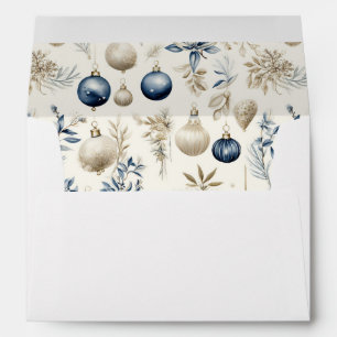Sophisticated Blue & Gold Christmas Pattern Envelope