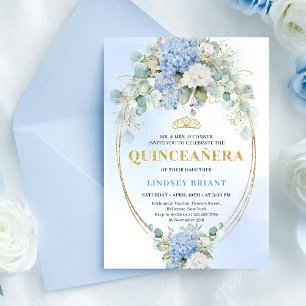Sophisticated Blue Hydrangea Gold Quince Invitatio Invitation