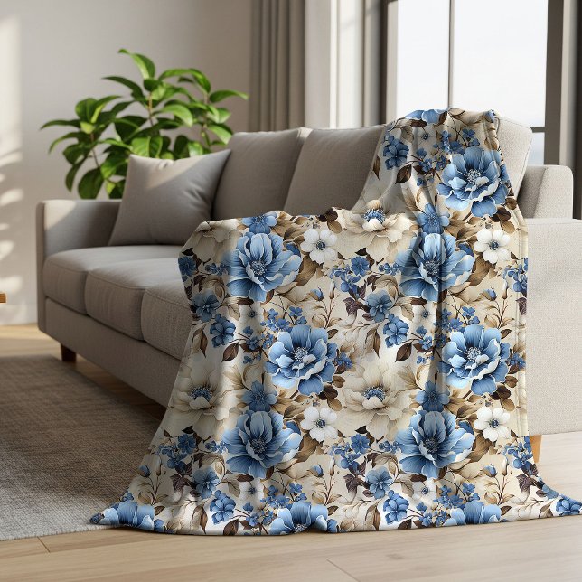 Sophisticated Blue Ivory Floral Soft Throw Blanket (Sophisticated Blue Ivory Floral Soft Throw Blanket)
