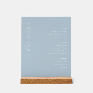Sophisticated Blue Minimalist Bar Menu Acrylic Sign