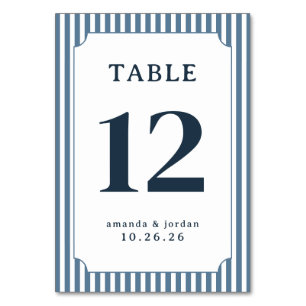 Sophisticated Blue Striped Table Number