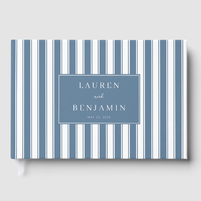 Sophisticated Blue Stripes Guest Book (Front)