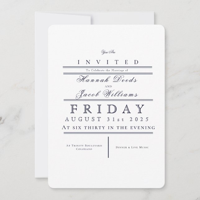 Sophisticated Blue Vintage Wedding Invitation (Front)