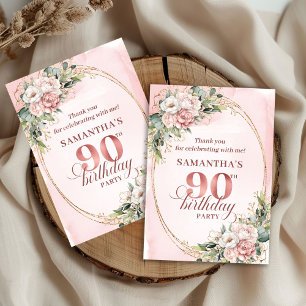 Sophisticated Blush Gold Eucalyptus 90th Birthday  Thank You Card