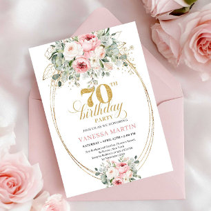 Sophisticated Blush Roses 70th Birthday Invitation