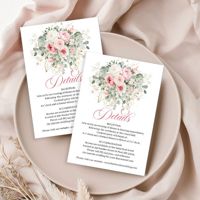 Sophisticated Blush Roses Wedding Details Card (Sophisticated Blush Roses Wedding Details Card)