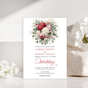 Sophisticated Bohemian Crimson Red White Invitatio Invitation