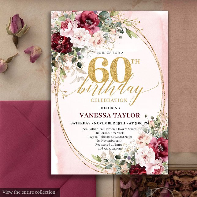 Sophisticated Boho Blush Gold 60th Birthday Invite (Sophisticated Boho Blush Gold 60th Birthday)