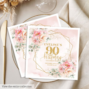 Sophisticated boho blush pink floral 90th birthday napkin