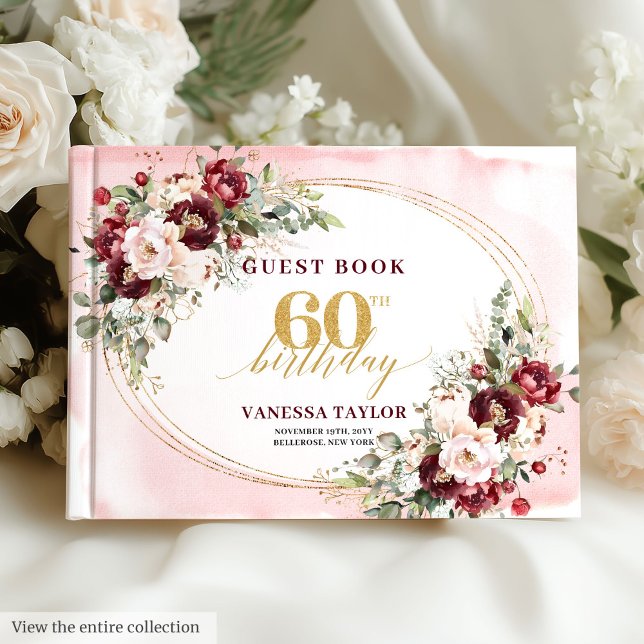 Sophisticated Boho Blush Roses Gold 60th Birthday  Guest Book (Sophisticated Boho Blush Roses Gold 60th Birthday Book

)