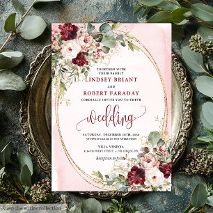 Sophisticated Boho Maroon Blush Gold Floral Invite