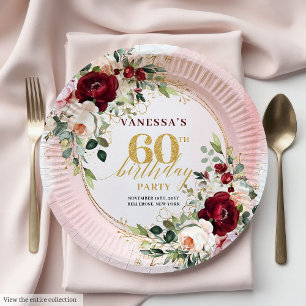 Sophisticated Boho Marsala Blush Gold Roses Plates